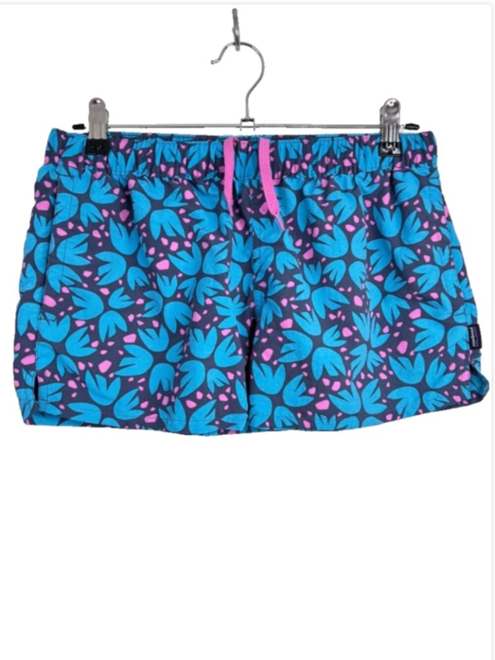 Patagonia Baggies Shorts M Blue Pink Floral Nylon Swim Surf Beach Cover Pockets